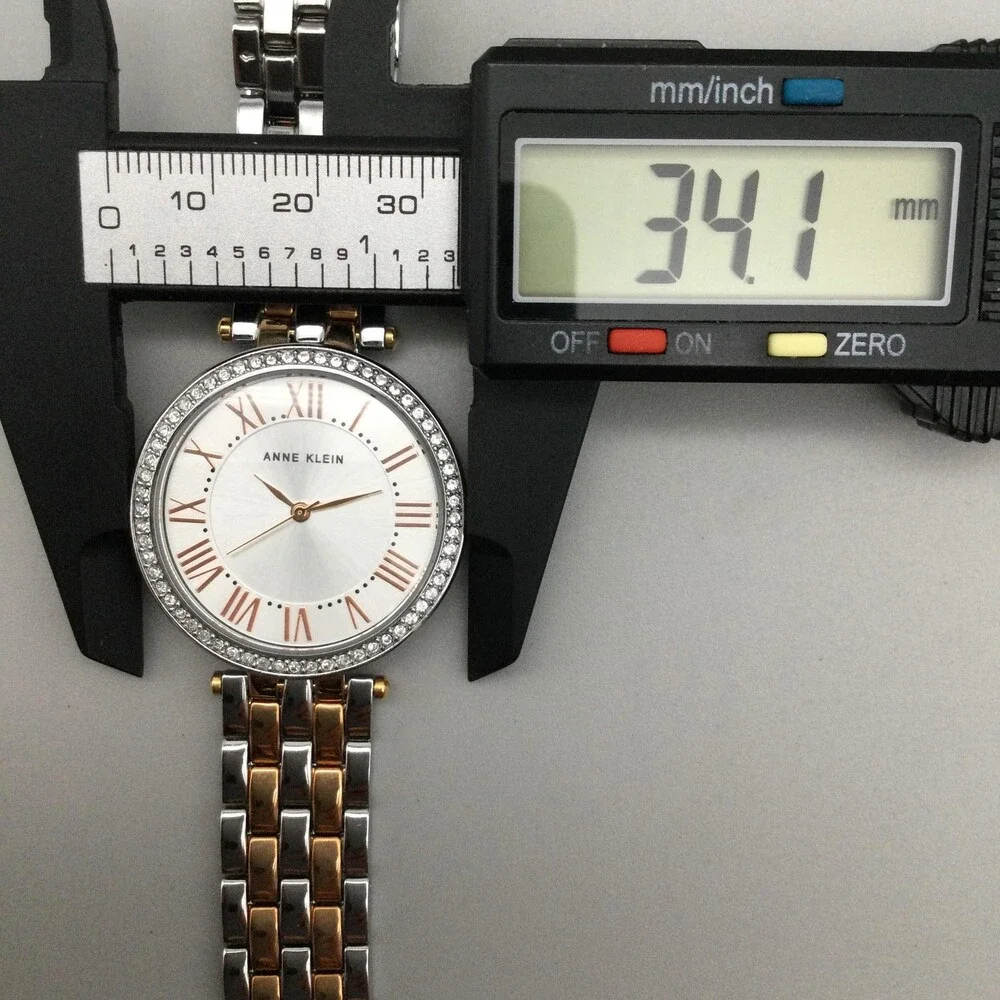 Anne Klein Womens Watch 34mm Silver Two Tone Crystals AK/2251 New Battery 7.75